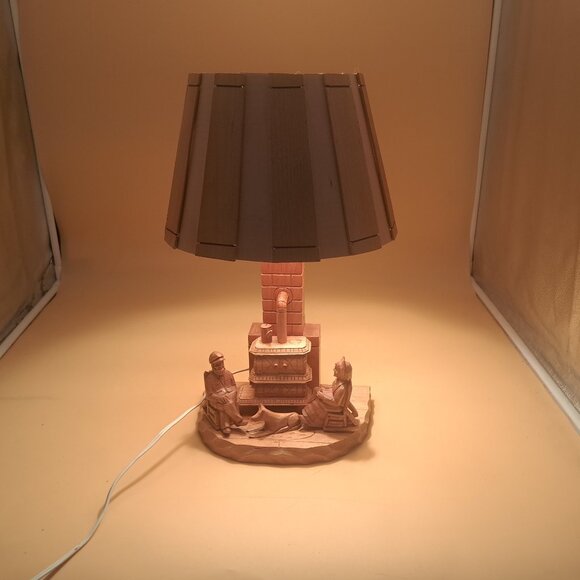 Folk Art Carved Lamp by Amede Godro Quebecois Art - Picture 1 of 11